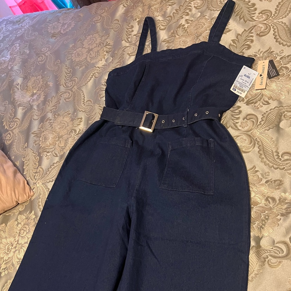 Wide leg denim jumpsuit